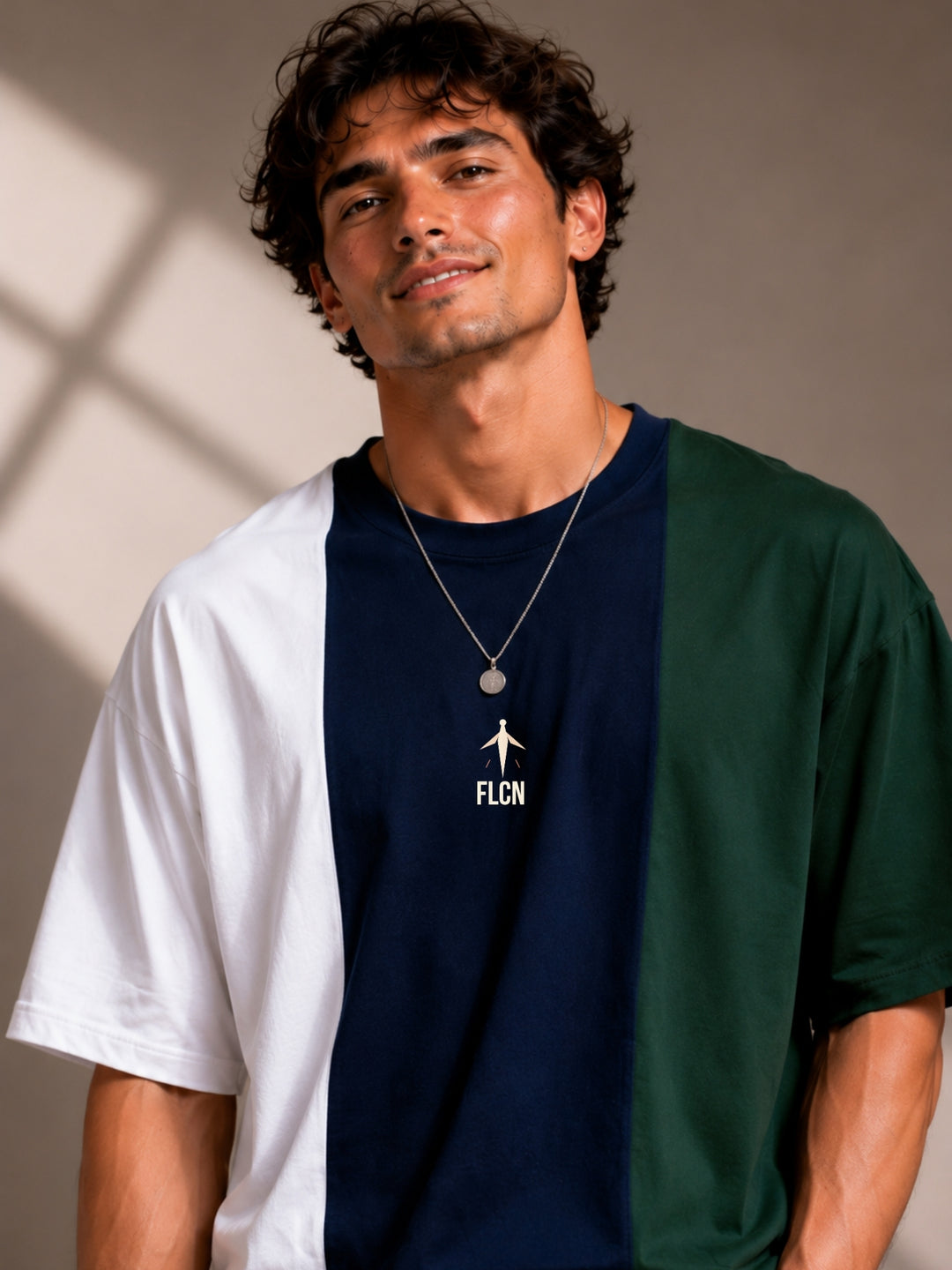 Men Oversized T-Shirt – White, Navy Blue &amp; Green