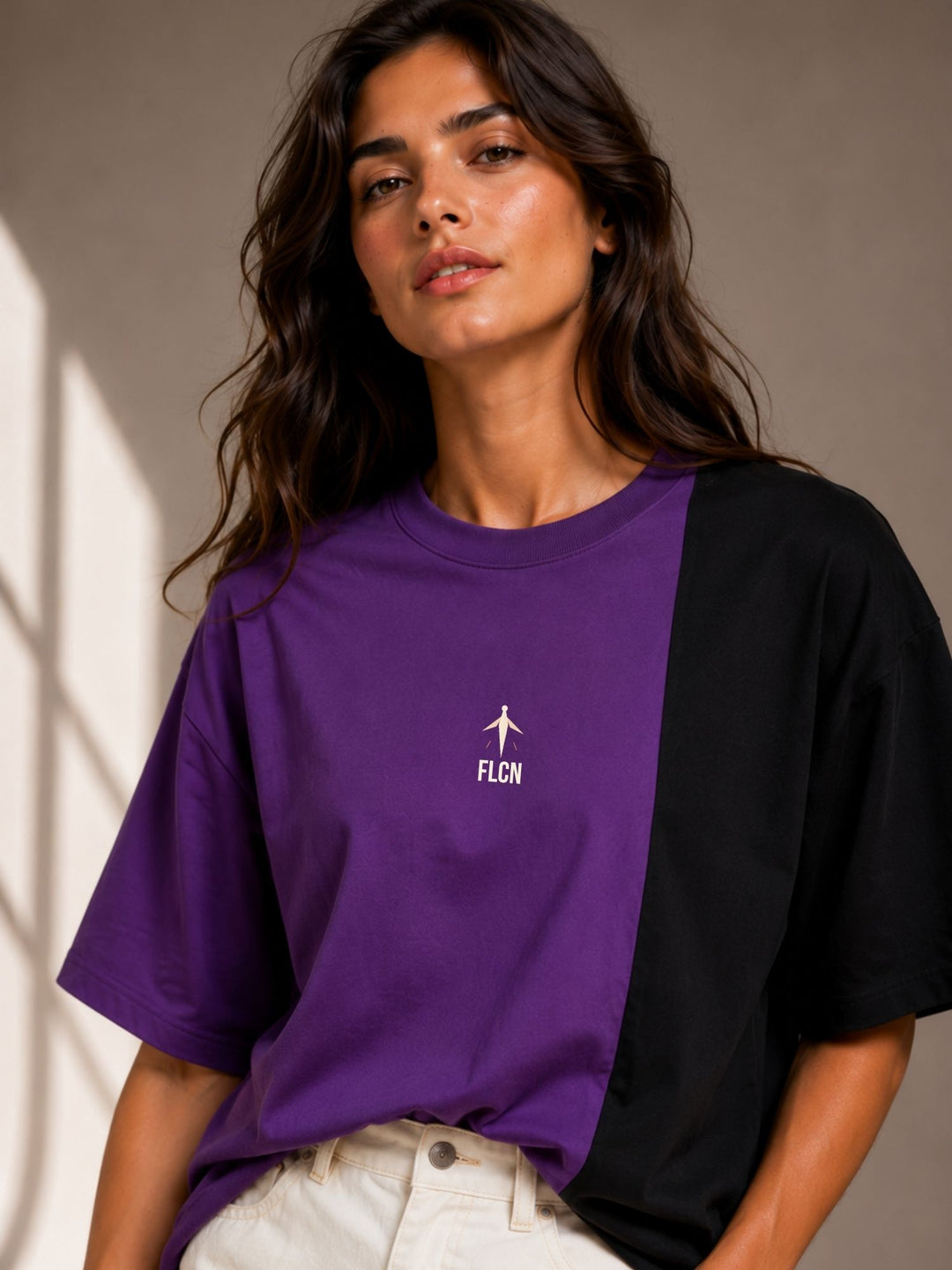 Women Oversized T-Shirt – Purple &amp; Black