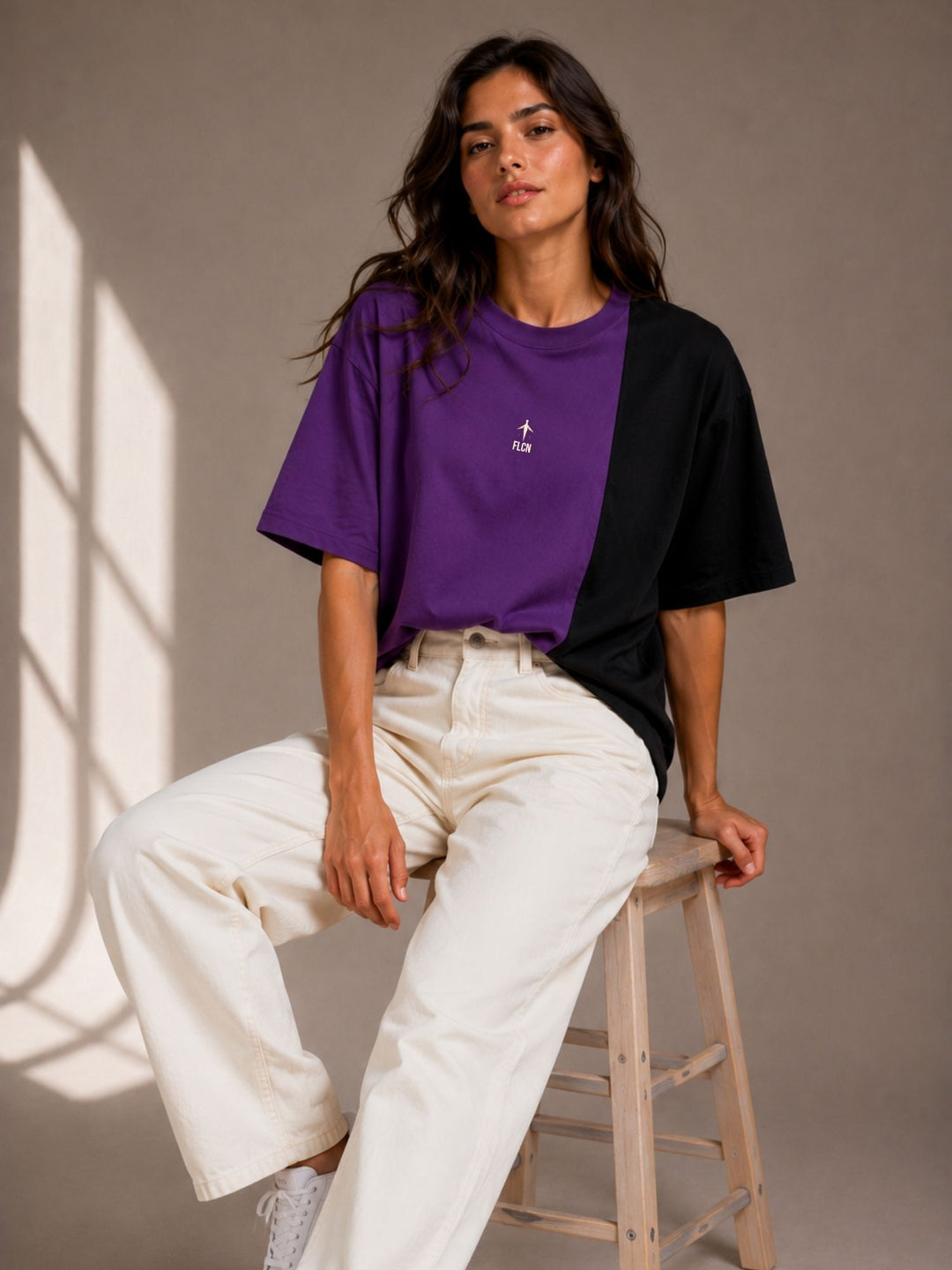 Women Oversized T-Shirt – Purple &amp; Black