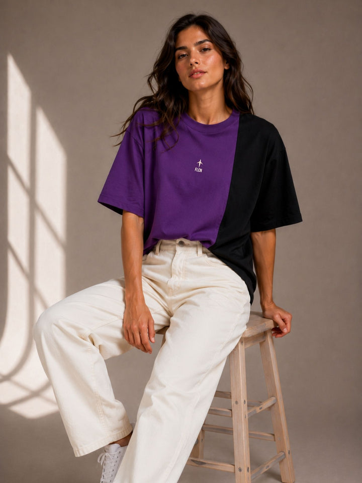 Women Oversized T-Shirt – Purple &amp; Black