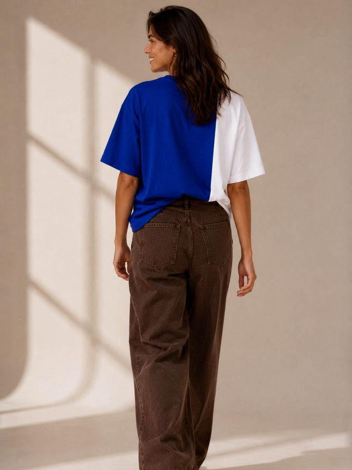 Women Oversized T-Shirt – Royal Blue &amp; White