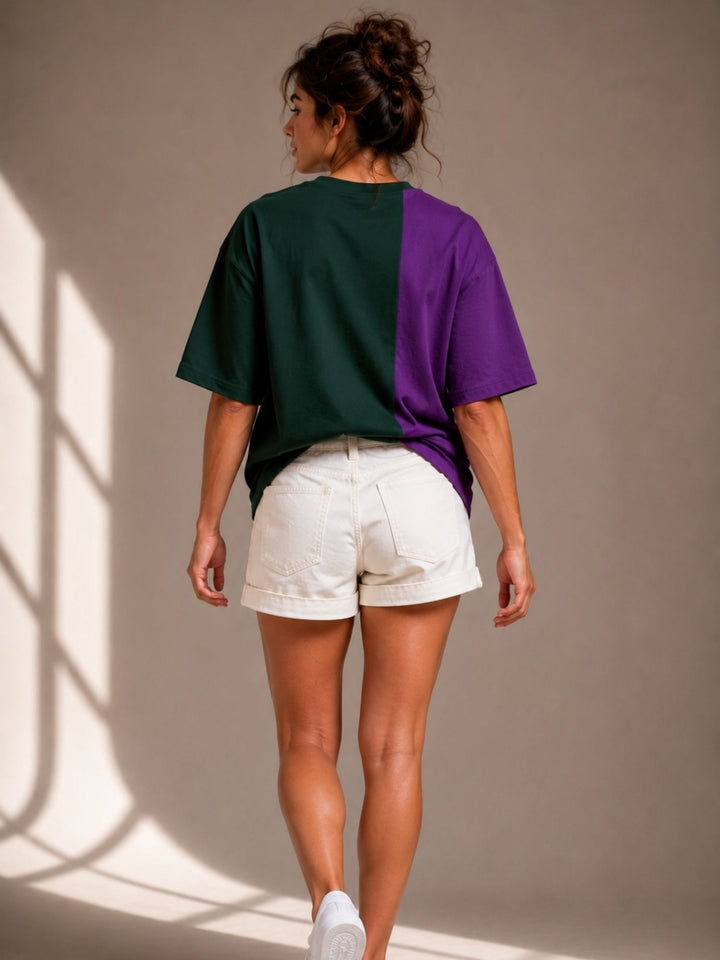 Women Oversized T-Shirt – Green &amp; Purple