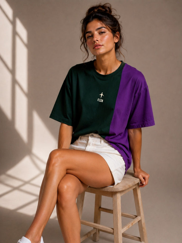 Women Oversized T-Shirt – Green &amp; Purple