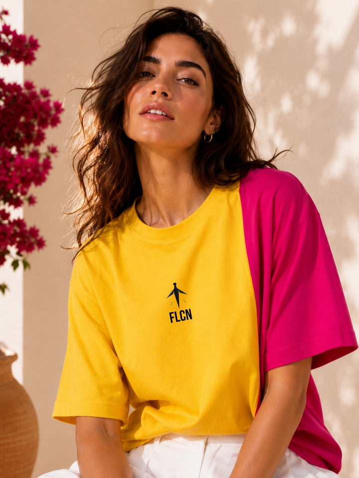 Women Oversized T-Shirt – Yellow &amp; Magenta Pink