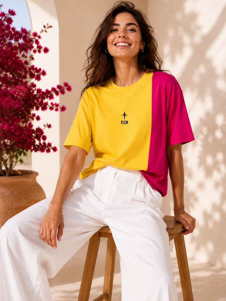 Women Oversized T-Shirt – Yellow &amp; Magenta Pink
