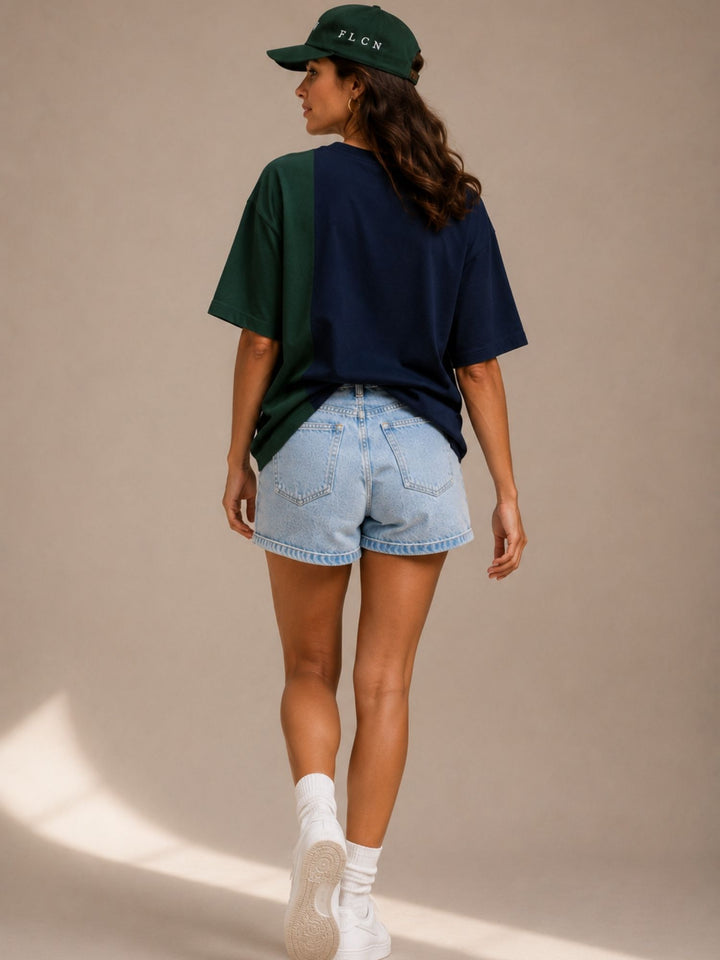 Women Oversized T-Shirt – Navy Blue &amp; Green
