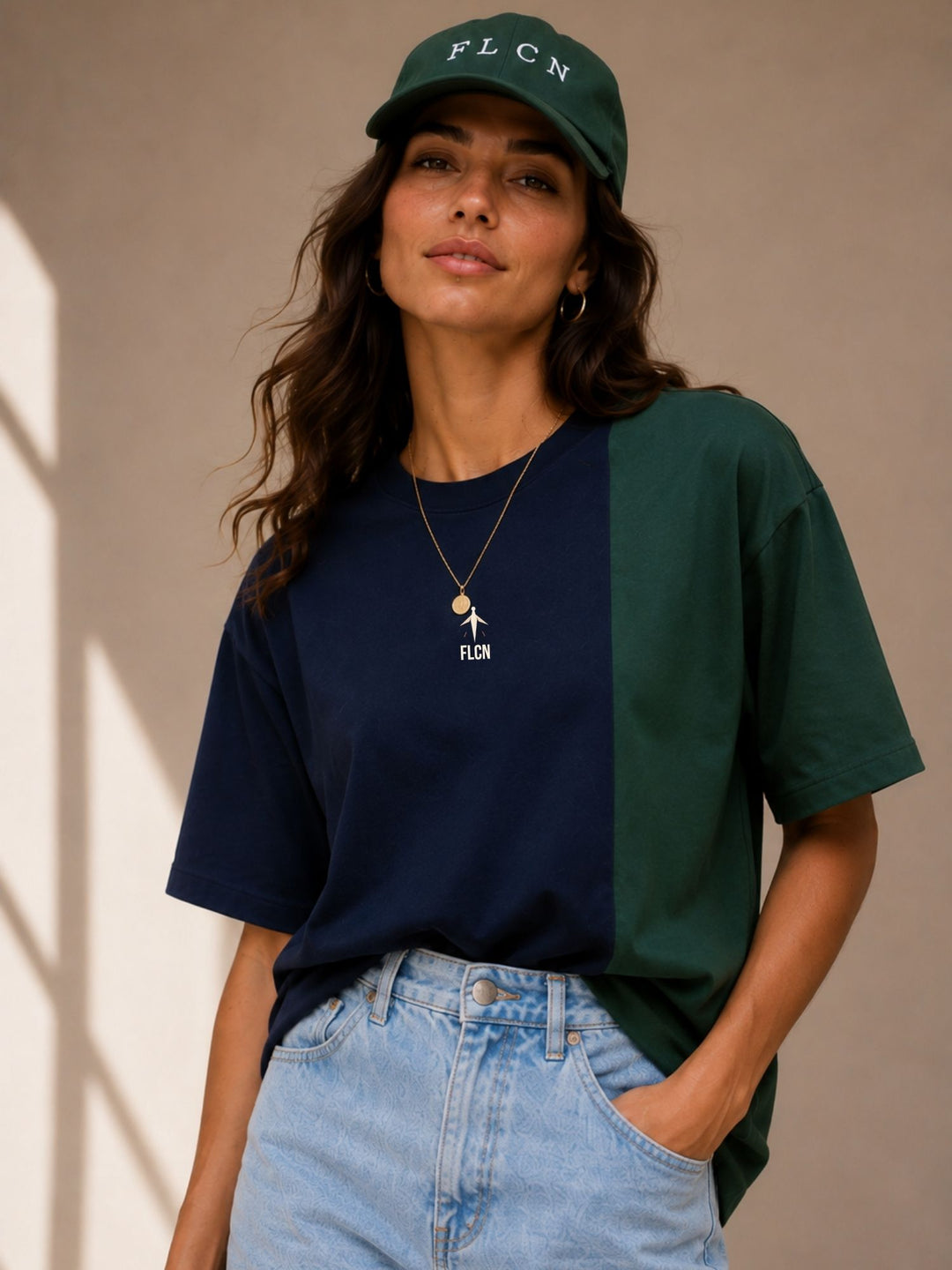 Women Oversized T-Shirt – Navy Blue &amp; Green