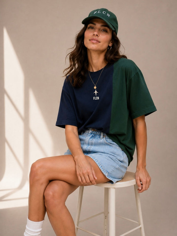 Women Oversized T-Shirt – Navy Blue &amp; Green