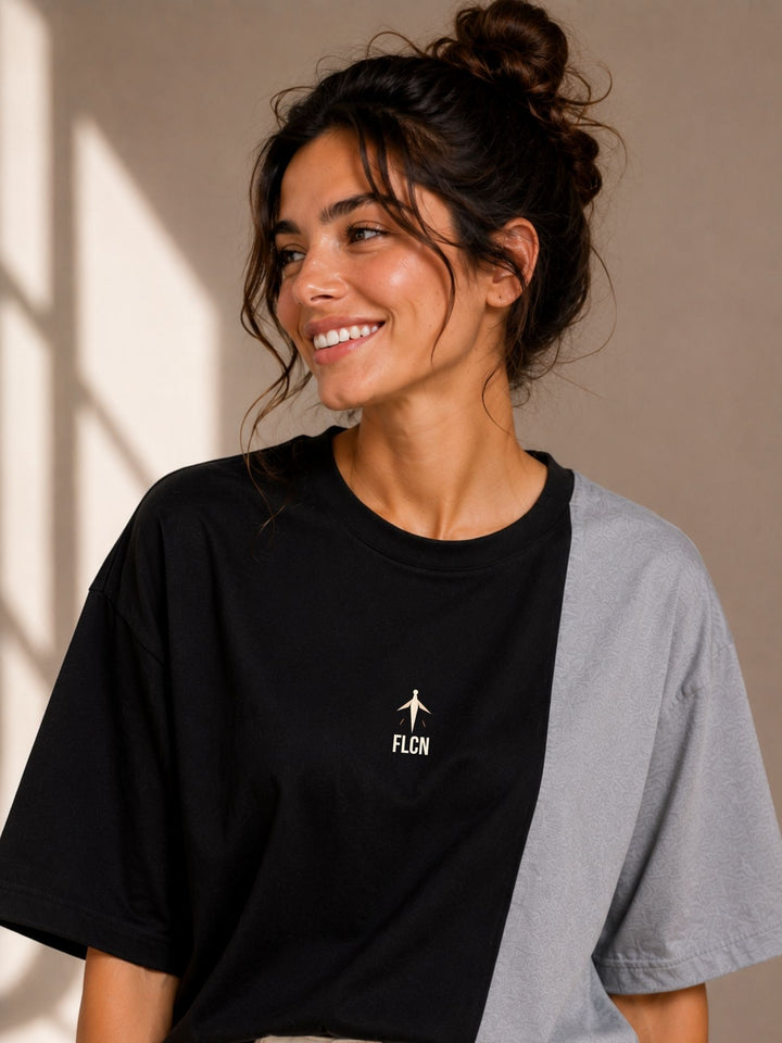 Women Oversized T-Shirt – Black &amp; Gray