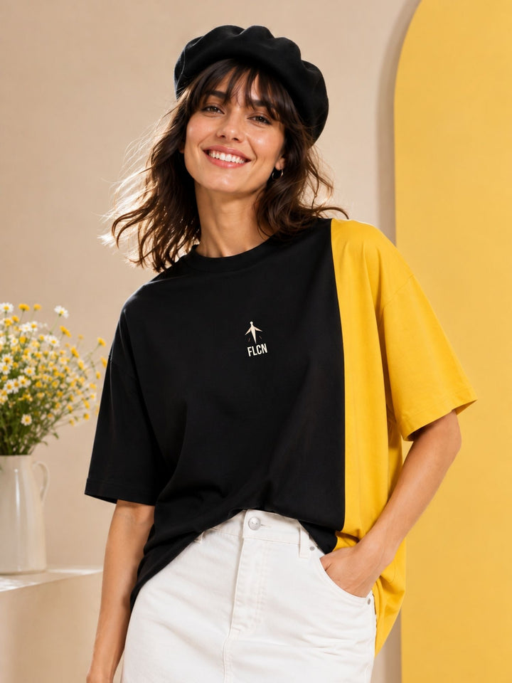Women Oversized T-Shirt – Black &amp; Yellow
