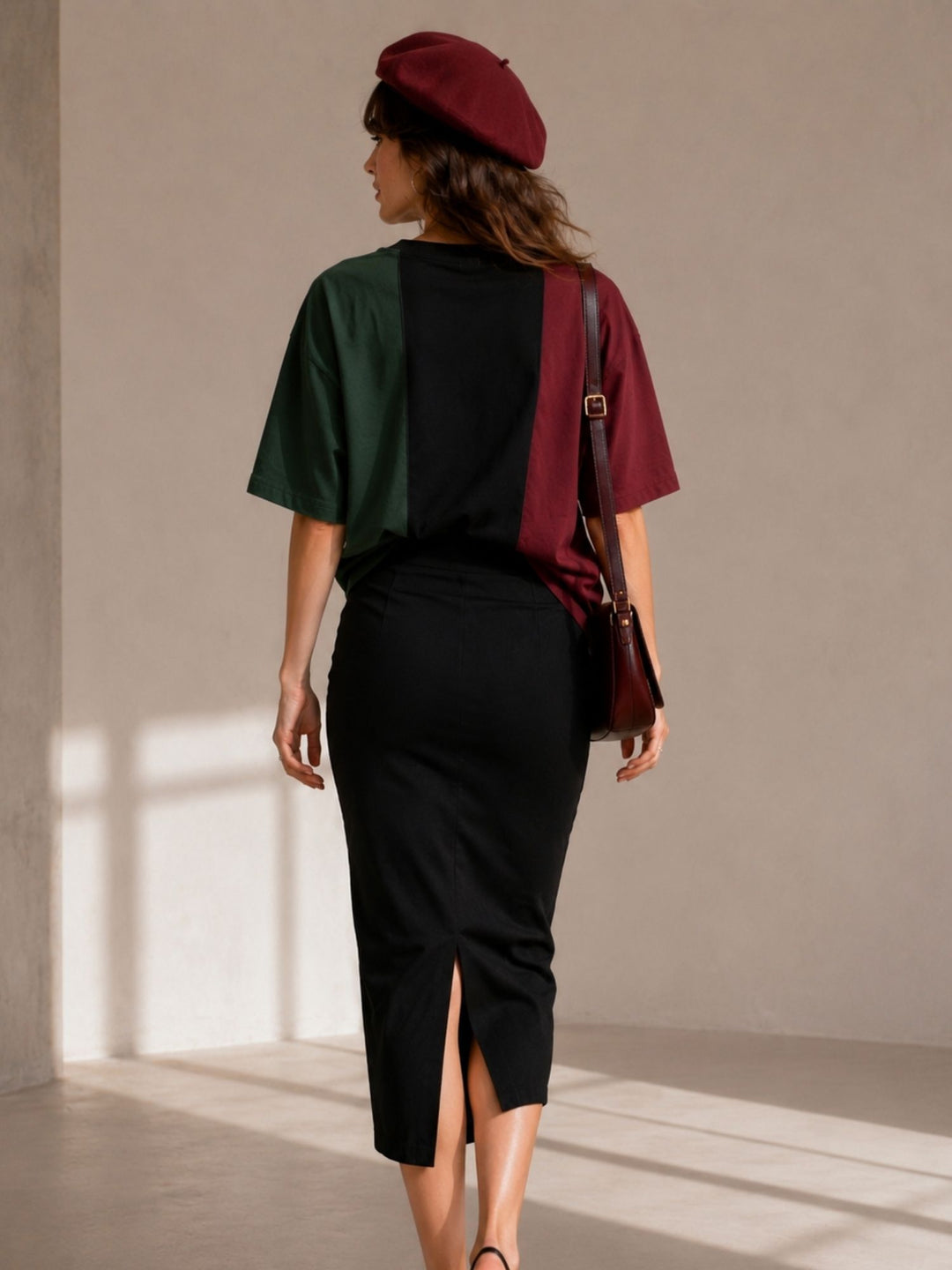 Women Oversized T-Shirt – Maroon, Black &amp; Green