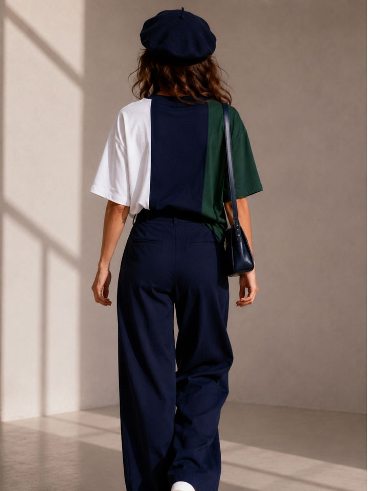 Women Oversized T-Shirt – White, Navy Blue &amp; Green