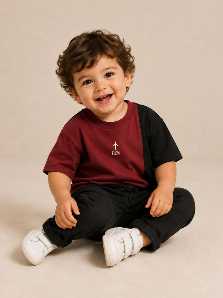 Boys Oversized T-Shirt – Maroon &amp; Black