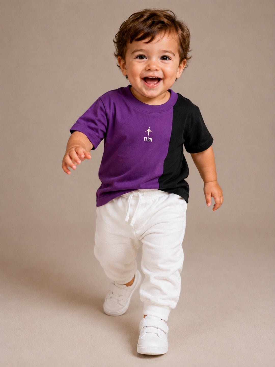 Boys' purple & black colour block oversized drop-shoulder t-shirt | FLCN