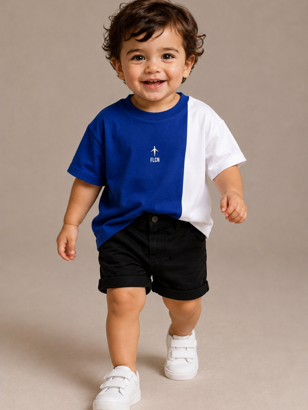 Boys' royal blue & white colour block oversized drop-shoulder t-shirt | FLCN