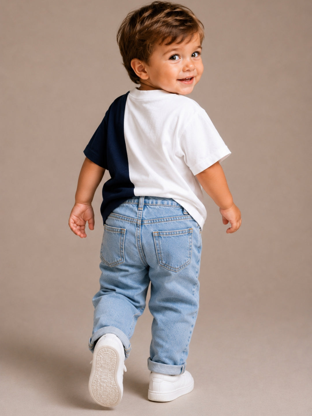 Boys Oversized T-Shirt – White &amp; Navy Blue