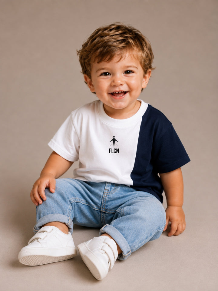 Boys Oversized T-Shirt – White &amp; Navy Blue