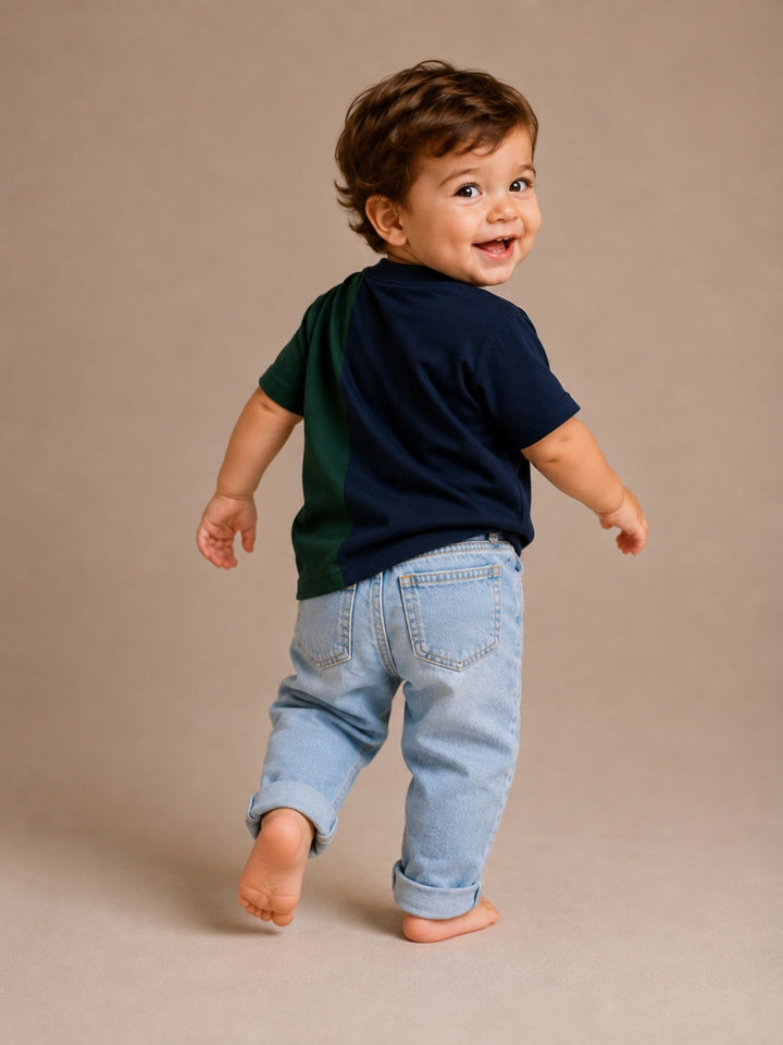 Boys Oversized T-Shirt – Navy Blue &amp; Green