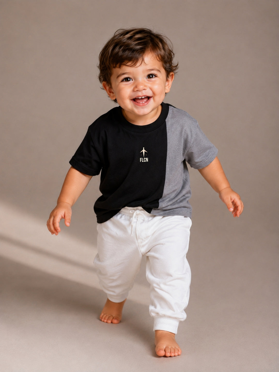 Boys' black & gray colour block oversized drop-shoulder t-shirt | FLCN