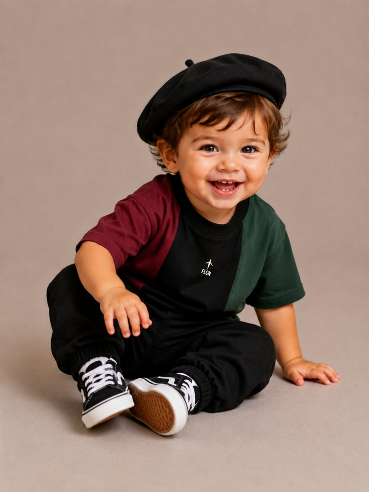 Boys Oversized T-Shirt – Maroon, Black &amp; Green