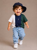 Boys Oversized T-Shirt – White, Navy Blue & Green