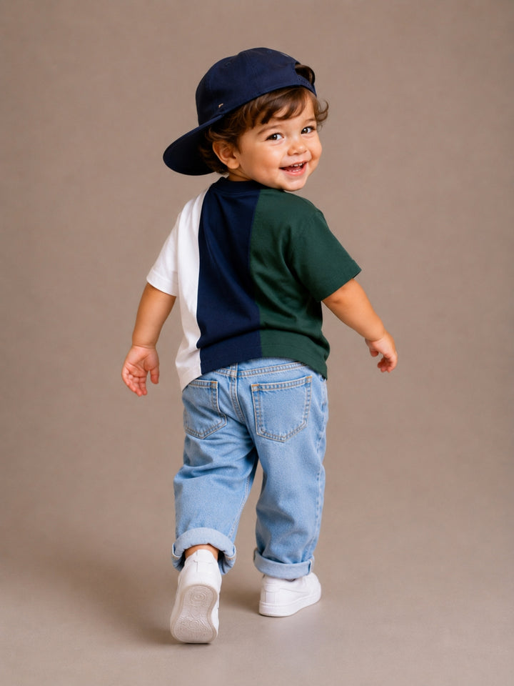 Boys Oversized T-Shirt – White, Navy Blue &amp; Green