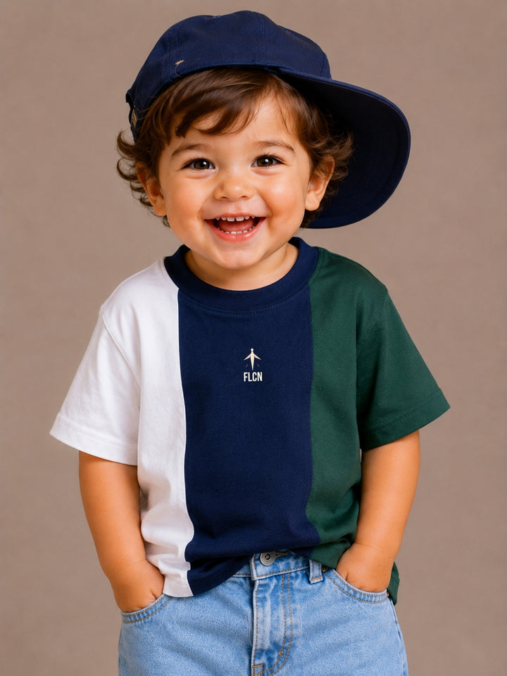 Boys Oversized T-Shirt – White, Navy Blue &amp; Green