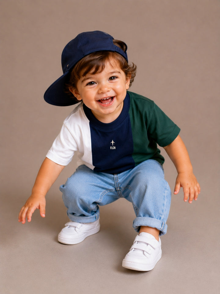 Boys Oversized T-Shirt – White, Navy Blue &amp; Green