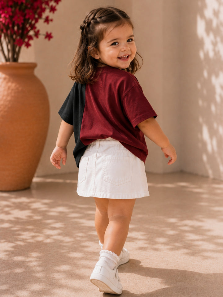 Girls Oversized T-Shirt – Maroon &amp; Black
