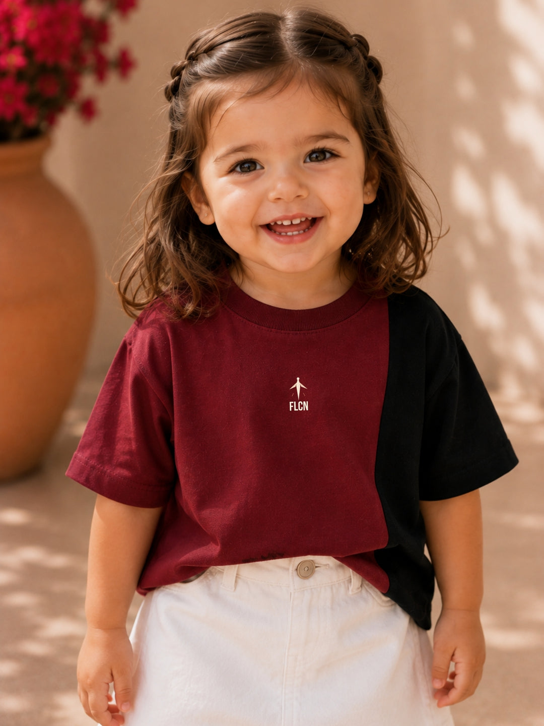 Girls Oversized T-Shirt – Maroon &amp; Black