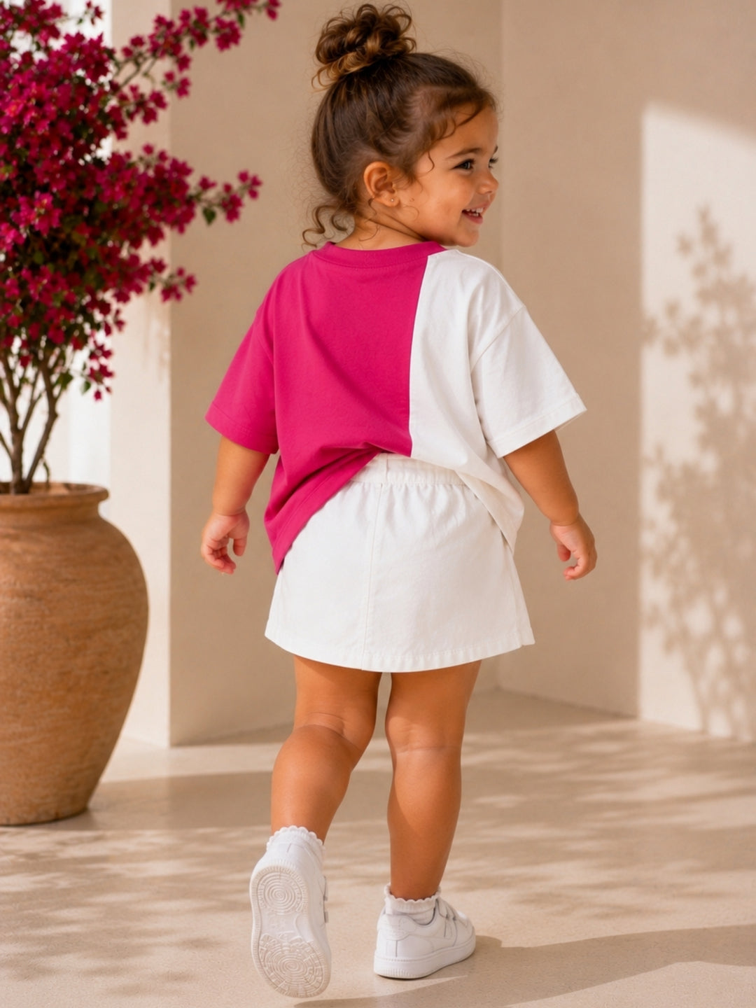Girls Oversized T-Shirt – Magenta Pink &amp; White