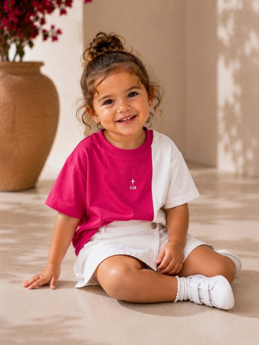 Girls Oversized T-Shirt – Magenta Pink &amp; White