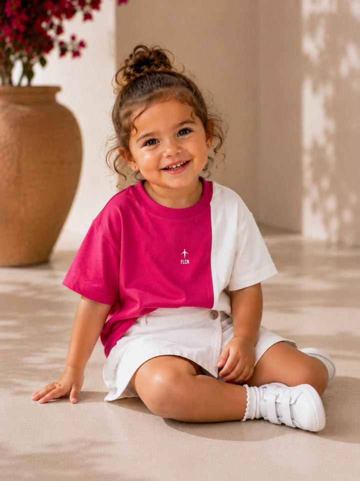 Girls Oversized T-Shirt – Magenta Pink &amp; White