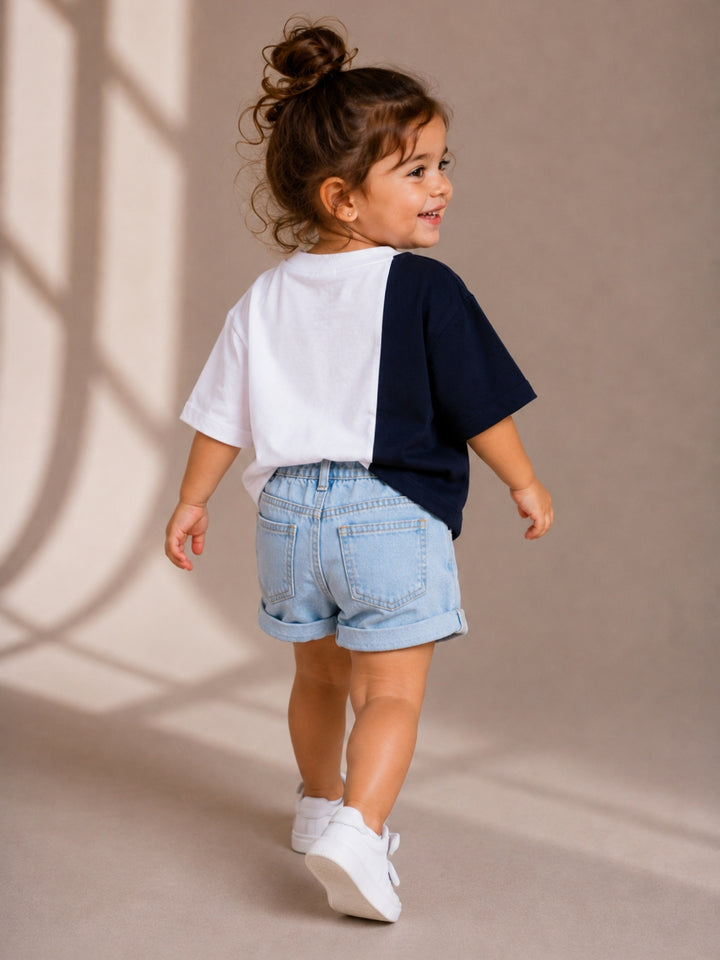 Girls Oversized T-Shirt – White &amp; Navy Blue