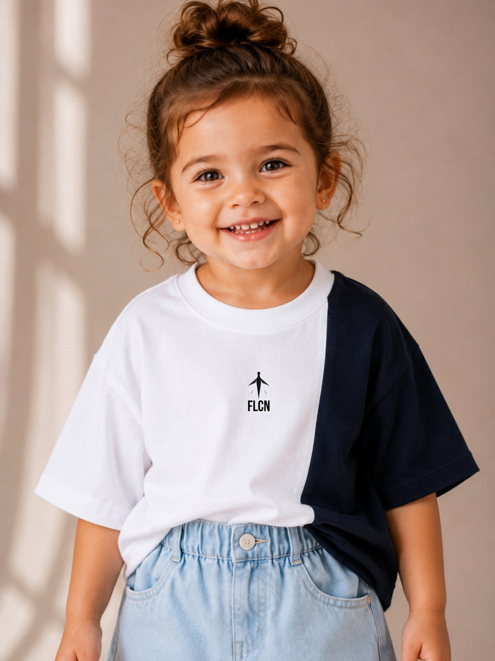 Girls Oversized T-Shirt – White &amp; Navy Blue