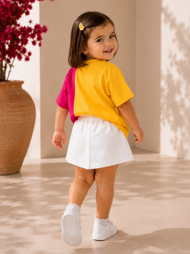 Girls Oversized T-Shirt – Yellow &amp; Magenta Pink