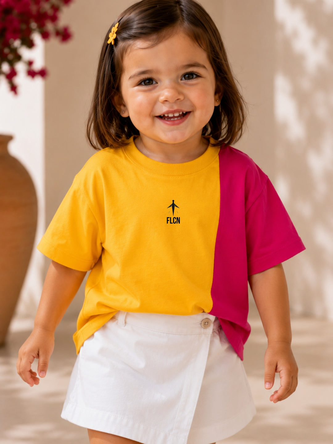 Girls Oversized T-Shirt – Yellow &amp; Magenta Pink