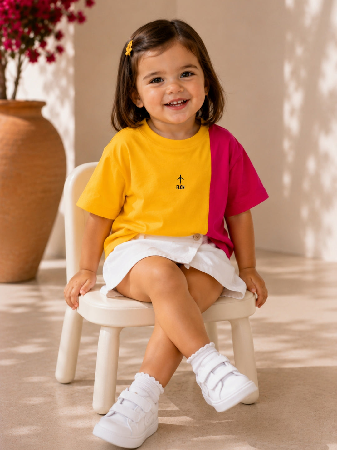Girls Oversized T-Shirt – Yellow &amp; Magenta Pink