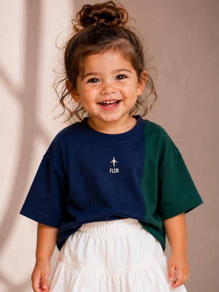 Girls Oversized T-Shirt – Navy Blue &amp; Green