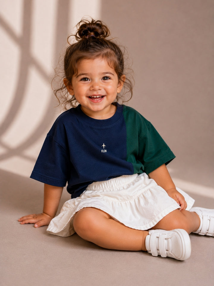 Girls Oversized T-Shirt – Navy Blue &amp; Green