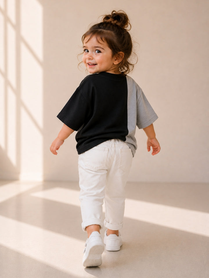 Girls Oversized T-Shirt – Black &amp; Gray