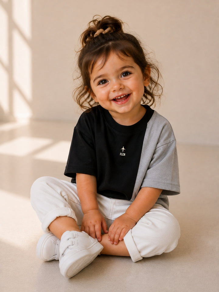 Girls Oversized T-Shirt – Black &amp; Gray