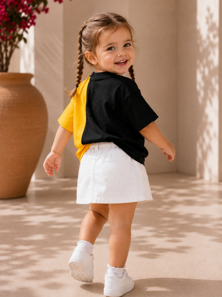Girls Oversized T-Shirt – Black &amp; Yellow