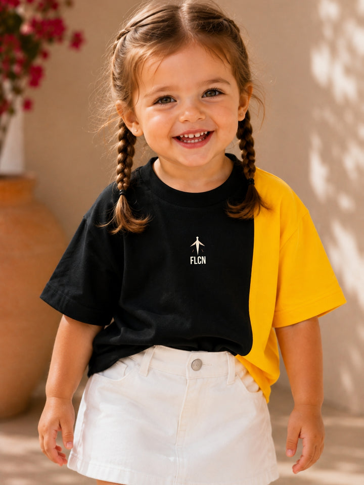 Girls Oversized T-Shirt – Black &amp; Yellow
