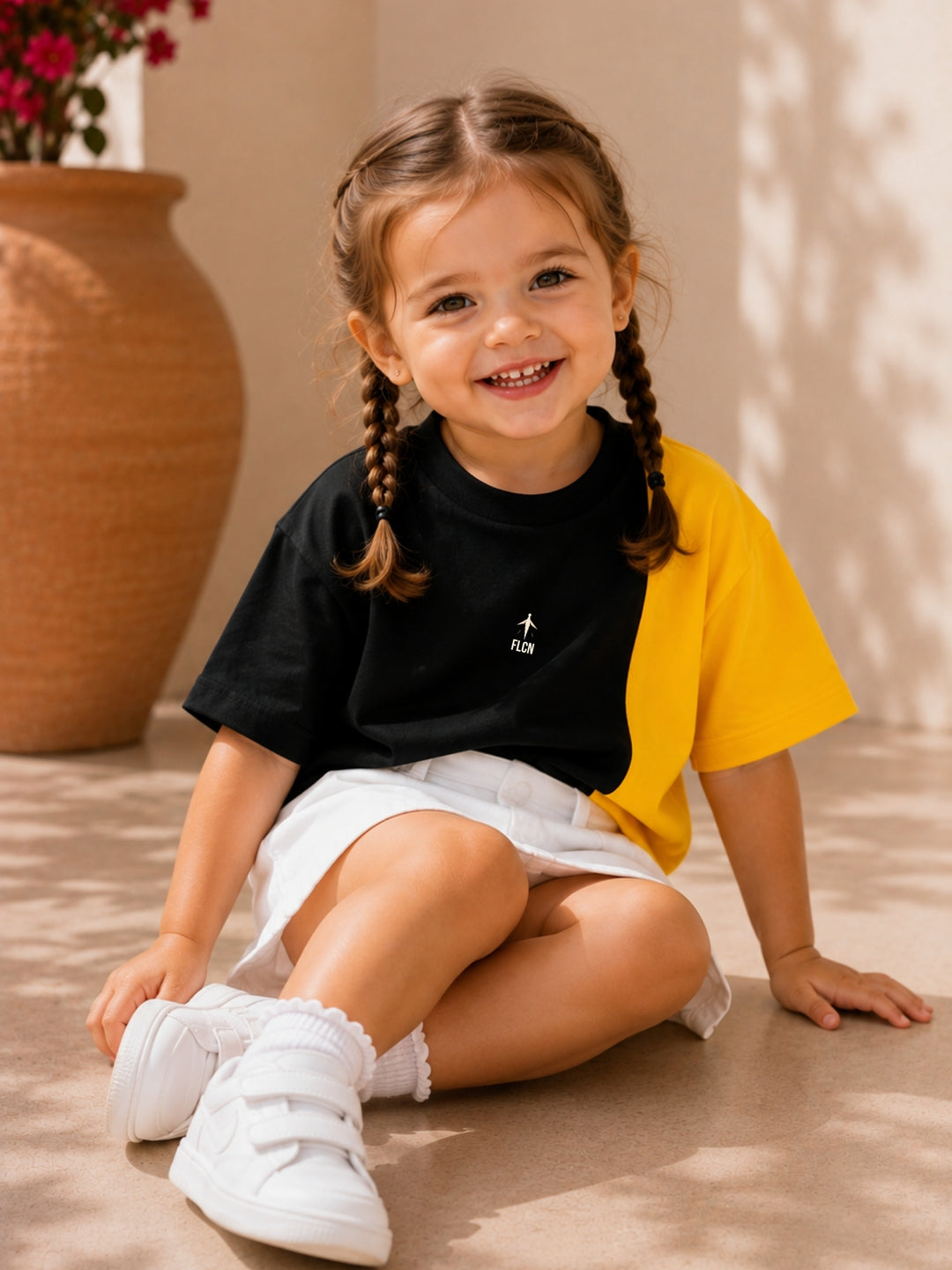 Girls Oversized T-Shirt – Black &amp; Yellow