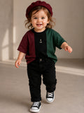 Girls Oversized T-Shirt – Maroon, Black & Green