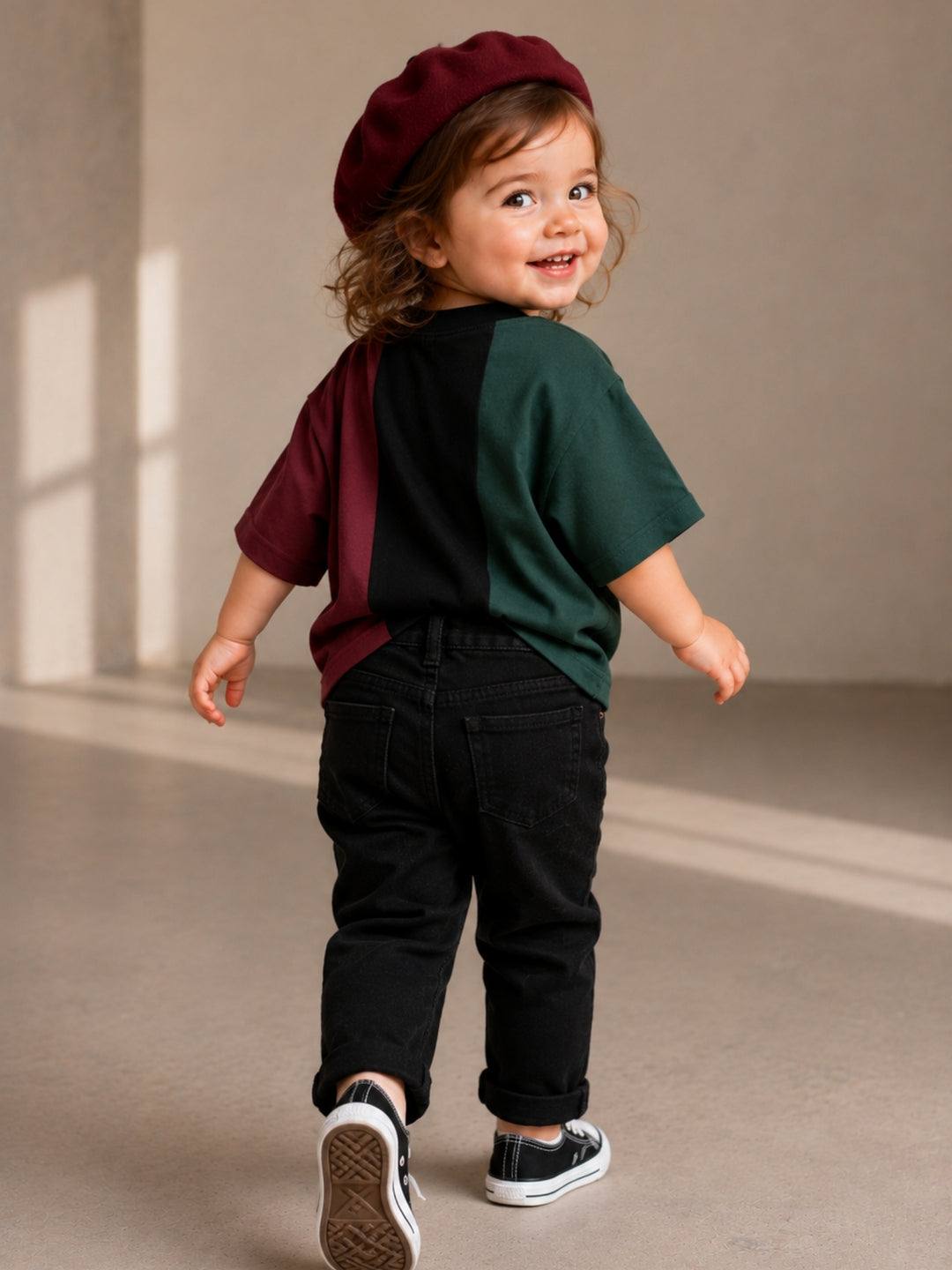 Girls Oversized T-Shirt – Maroon, Black &amp; Green