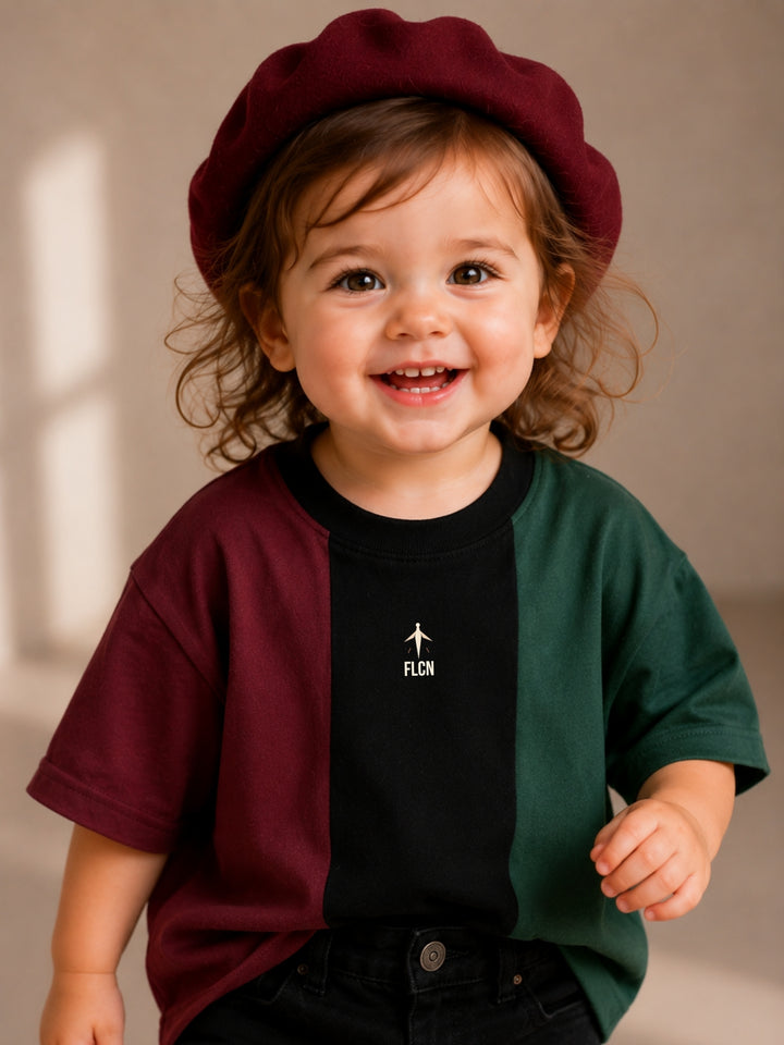 Girls Oversized T-Shirt – Maroon, Black &amp; Green