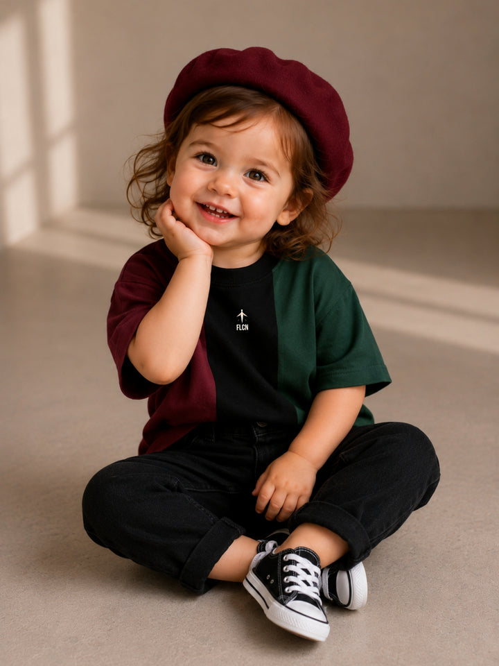 Girls Oversized T-Shirt – Maroon, Black &amp; Green