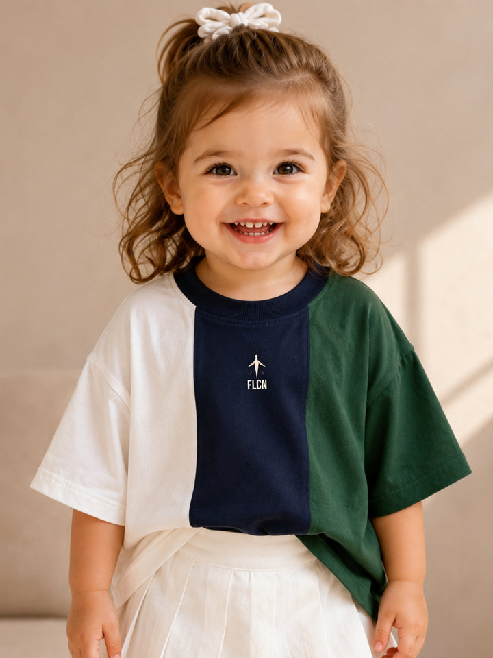 Girls Oversized T-Shirt – White, Navy Blue &amp; Green